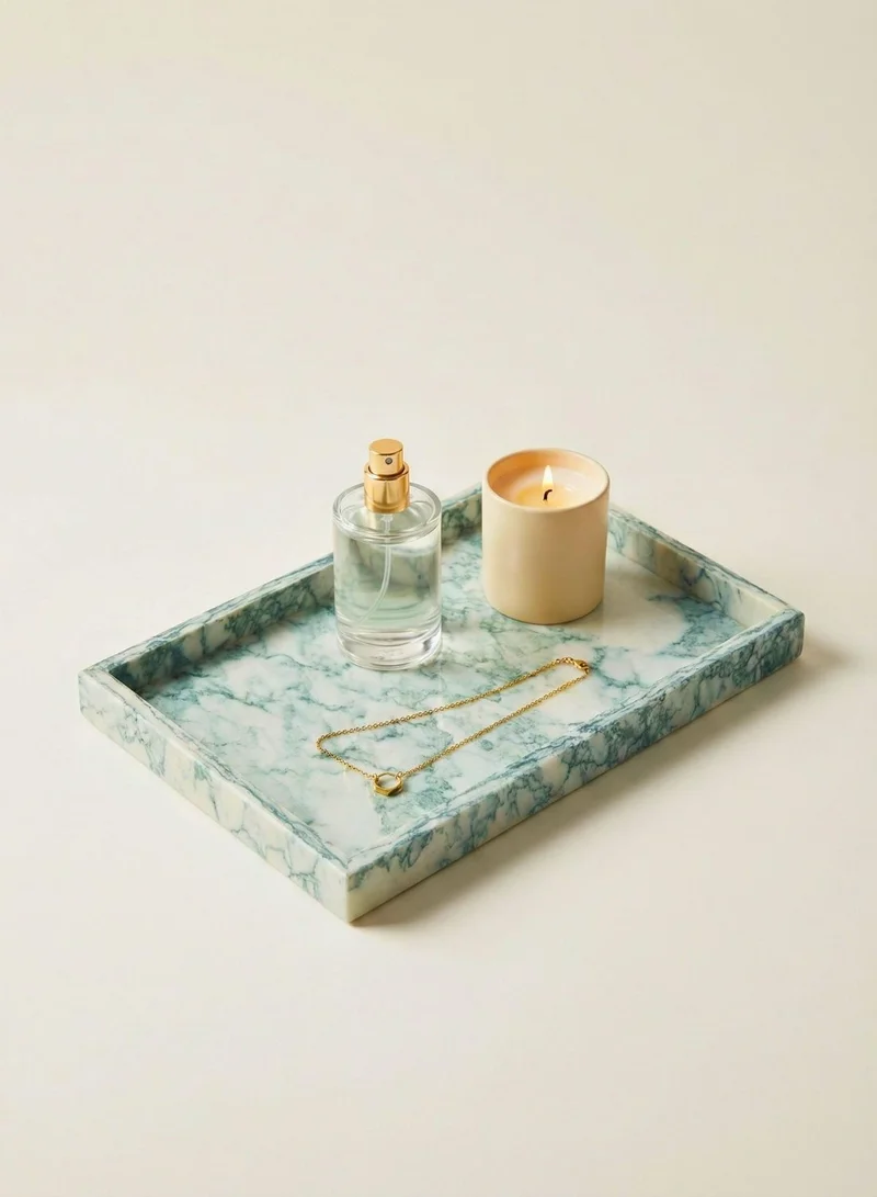 1 تشيس صينية زينة مستطيلة من حجر الرخام الأخضر، مقاس 30×20 سم، تُستخدم كمنظم للمجوهرات الفاخرة وطاولة الحمام، كما تُضفي لمسة جمالية على طاولة المطبخ أو الطعام.